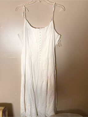 Tommy Hilfiger White Linen Button-Front Spaghetti Strap Dress